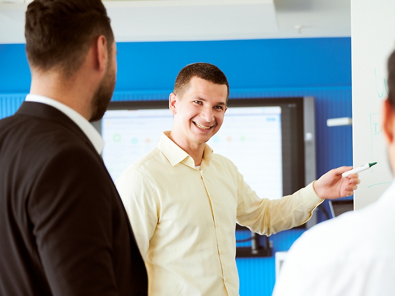 Employees during a presentation